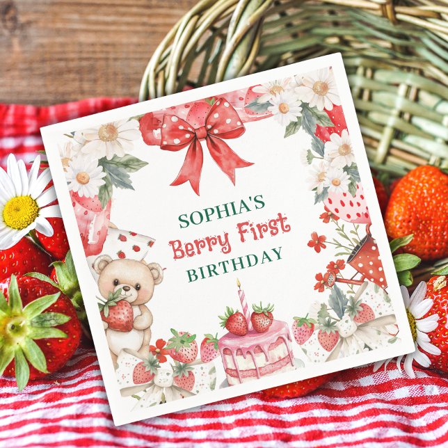Vintage Erdbeere Erste Geburtstag  Serviette (Von Creator hochgeladen)