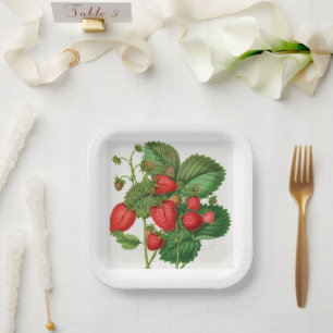 Vintage Erdbeere mit Foliage Pappteller