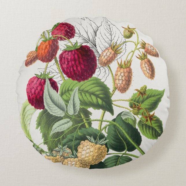 Vintage Erdbeere Rundes Kissen (Vorderseite)