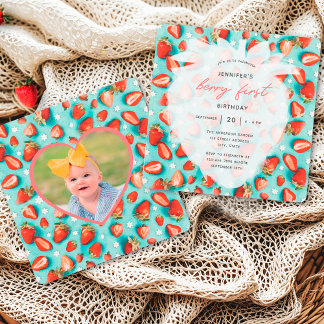 Vintage Erdbeere zum Geburtstag Einladung mit Foto