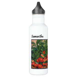 Vintage Erdbeeren, Erdbeerpflanzen auf einem Bauer Edelstahlflasche