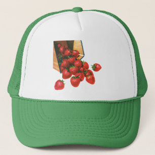 Vintage Erdbeeren in Körben, Obstbeeren Truckerkappe