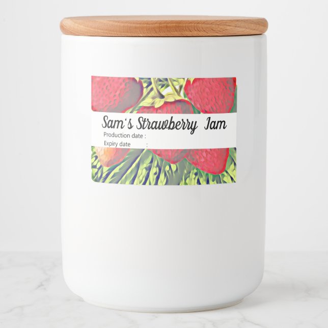 Vintage Erdbeeren - personalisierter Marmelade Lebensmitteletikett (Vorderseite)