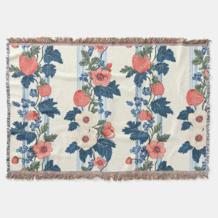 Vintage-Erdbeeren- und Blaublatt-Blumenmuster Decke