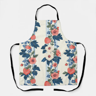 Vintage-Erdbeeren- und Blaublatt-Blumenmuster Schürze