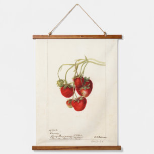 Vintage Erdbeeren Zeichnend Art Wandteppich Mit Holzrahmen