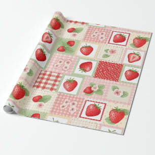 Vintage-Erdbeergarten Blumenmuster Geschenkpapier