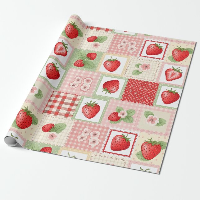 Vintage-Erdbeergarten Blumenmuster Geschenkpapier (Ungerollt)