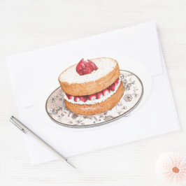 Vintage Erdbeerkuchen Ovaler Aufkleber