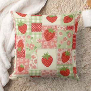 Vintage-Erdbeerpicknick-Patchworkmuster Kissen