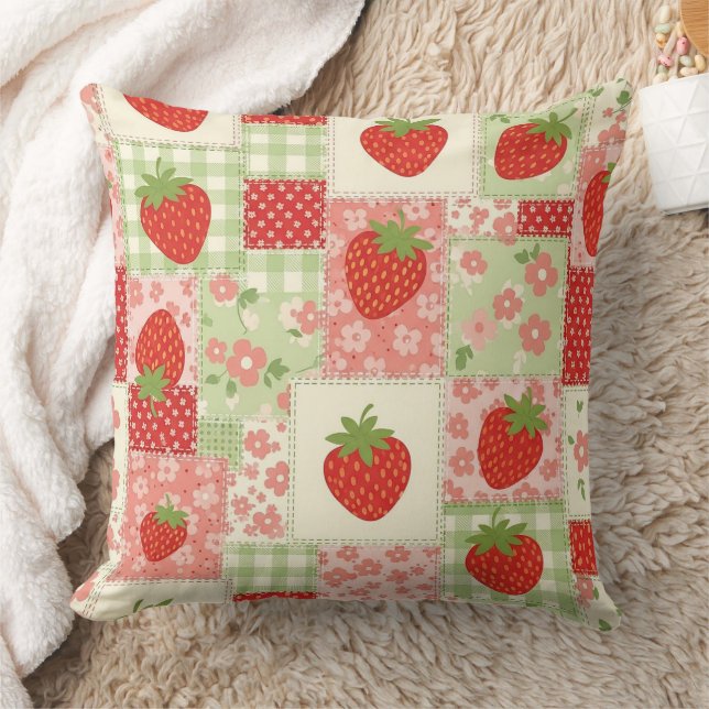 Vintage-Erdbeerpicknick-Patchworkmuster Kissen (Decke)