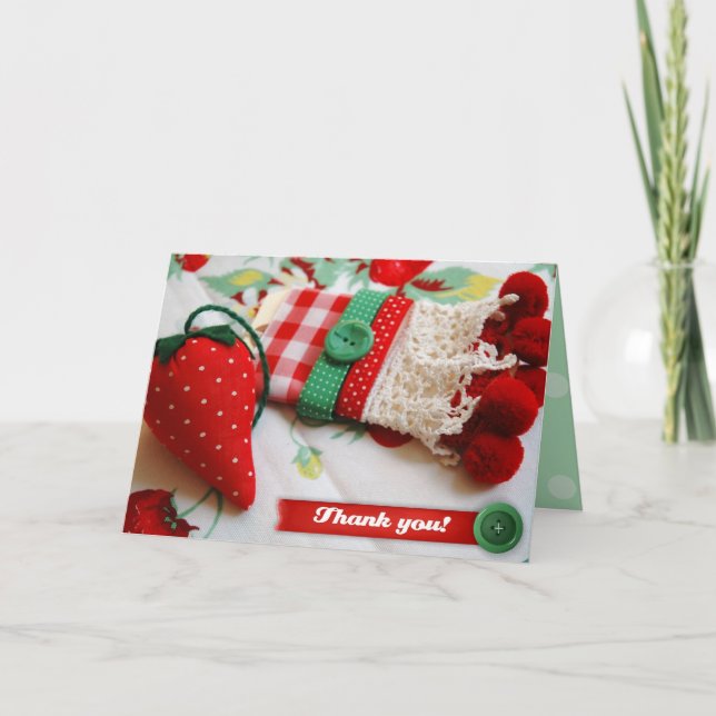 Vintage Erdbeersegnung - "Danke! Dankeskarte (Vorderseite)