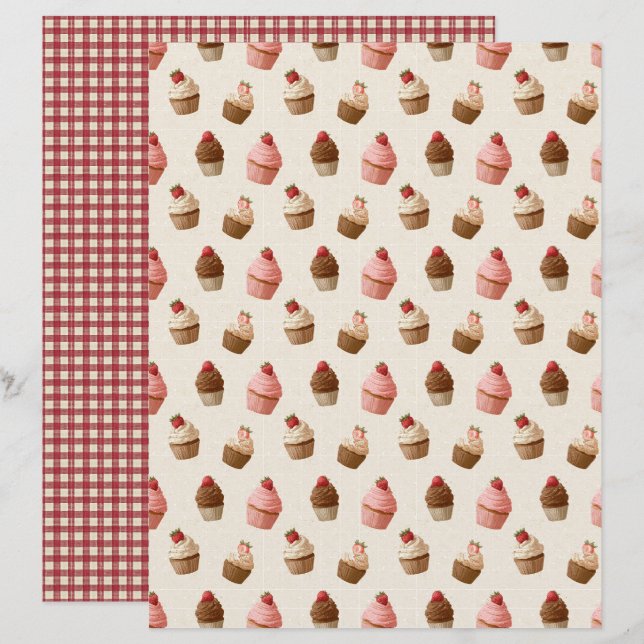 Vintage-Erdbeertörtchen-Schabblonenpapier (Vorne/Hinten)