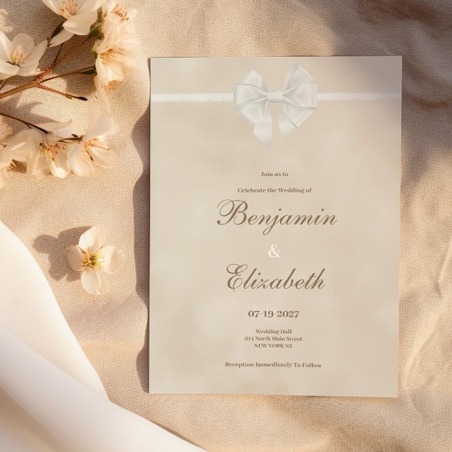 Vintage, erdneutrale Bogen-Hochzeit Einladung (Earthy neutral vintage elegant white bow Wedding )
