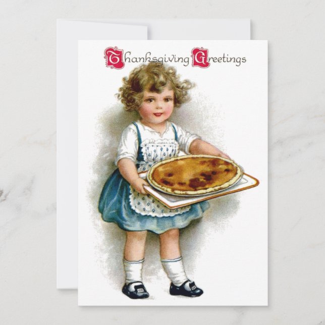 Vintage Erntedank Girl with Pie Feiertagskarte (Vorderseite)