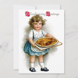 Vintage Erntedank Girl with Pie Feiertagskarte