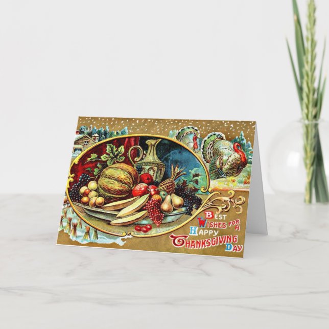 Vintage Erntedank-Grüße Feiertagskarte (Vorderseite)