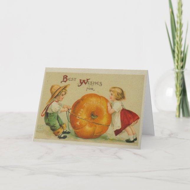 Vintage Erntedank-Karte Feiertagskarte (Vorderseite)
