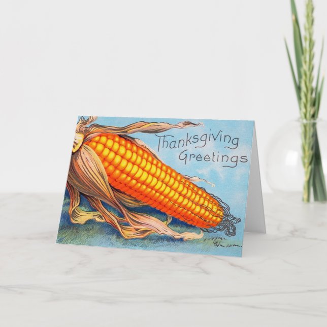 Vintage Erntedank-Karte Feiertagskarte (Vorderseite)