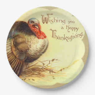 Vintage Erntedank-Truthahn-Ferienpapierplatte Pappteller