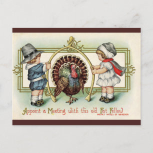 Vintage-Erntedankfest-Kinder Truthahn-Gabelbein Postkarte