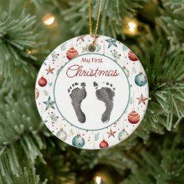 Vintage Erstweihnachtsdrucke für Ihr Baby Keramik Ornament