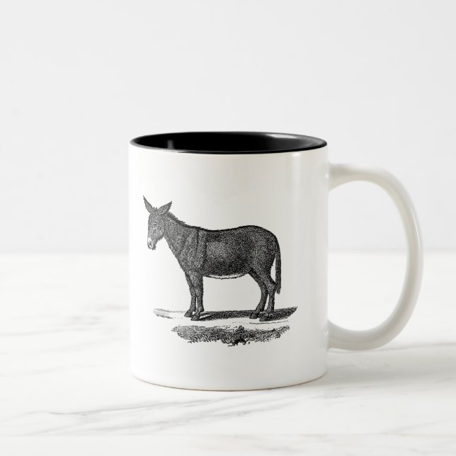 Vintage Esel-Illustration - Esel 1800's Zweifarbige Tasse (Rechts)