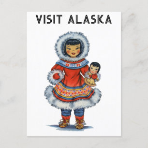 Vintage Eskimo-Besuch Alaska Reise Postkarte
