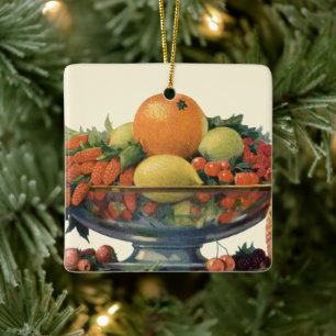 Vintage-Essen, verschiedene Früchte in einer Schal Keramikornament