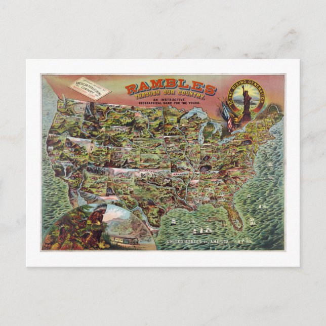 Vintage États-Unis Carte Rambles Voyages (Devant)