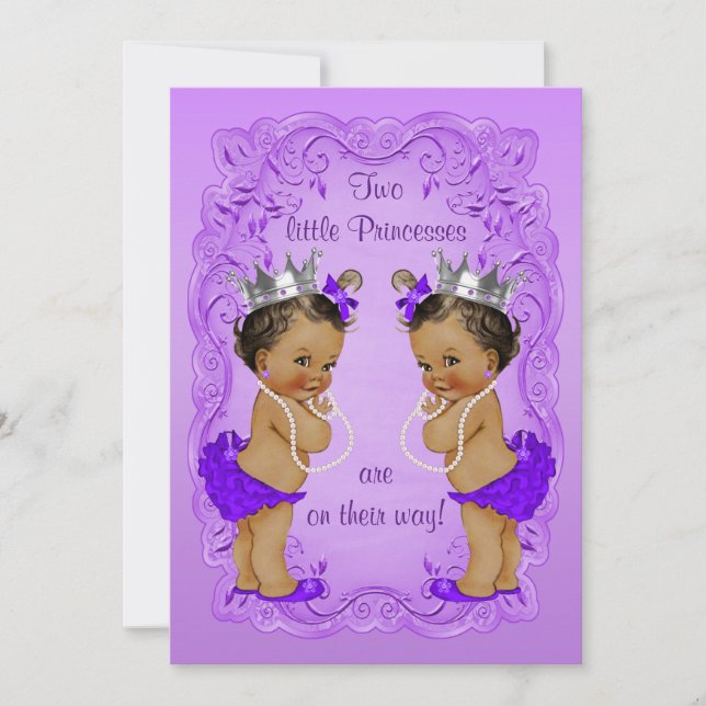 Vintage Ethnic Princess Twins Baby Dusche Lila Einladung (Vorderseite)