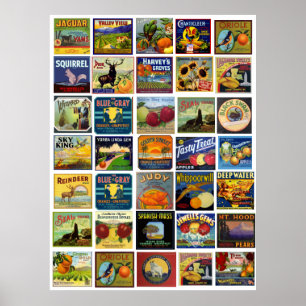 Vintage-Etiketten-Patchwork-Druck Poster
