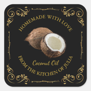 Vintage Étiquette Carré à l'huile de coco fait mai