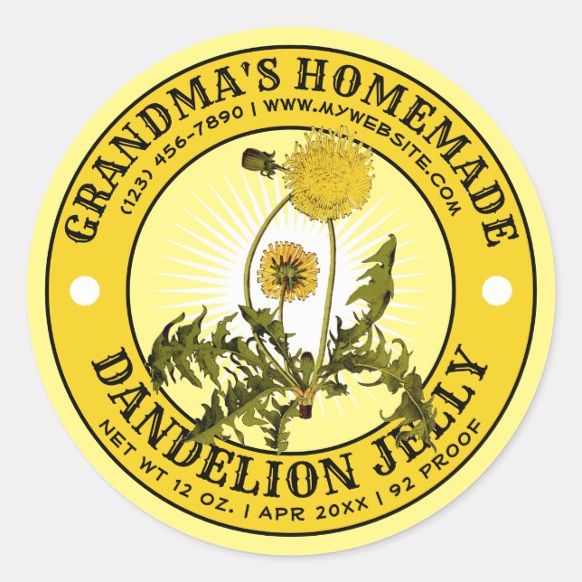Vintage Étiquette Modèle de Jelly de Dandelion mai (Devant)