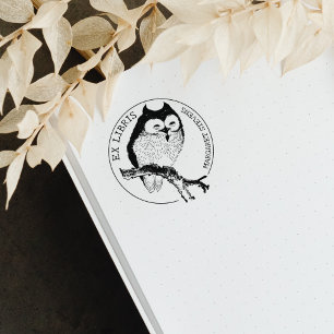 Vintage Eule, Elegant Ex Libris Buch Gummistempel