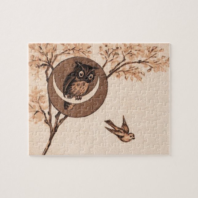 Vintage Eule im Mond (Horizontal)