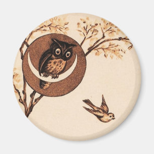 Vintage Eule im Mond Magnet
