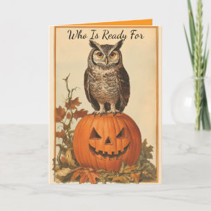 Vintage-Eule mit Halloween-Kürbis-Grußkarte Feiertagskarte