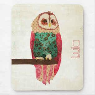 Vintage Eule Mousepad Rosa