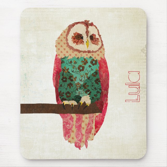 Vintage Eule Mousepad Rosa (Vorne)
