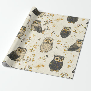 Vintage Eulen & Florales Botanisches Muster (1) Geschenkpapier
