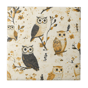 Vintage Eulen & Florales Botanisches Muster (2) Fliese