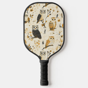 Vintage Eulen & Florales Botanisches Muster (3) Pickleball Schläger