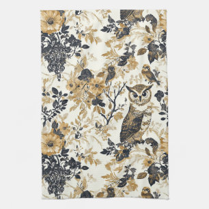 Vintage Eulen & Florales Botanisches Muster (7) Geschirrtuch