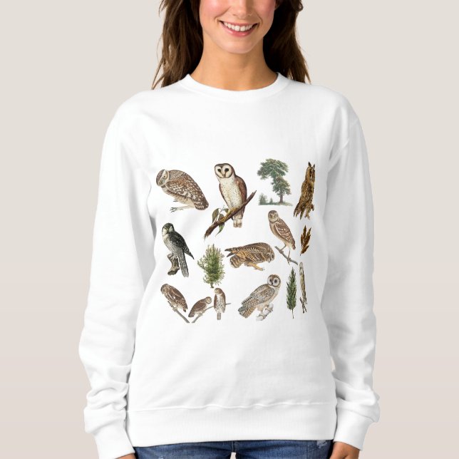 Vintage Eulen-Wald-Muster Sweatshirt (Vorderseite)