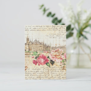 Vintage europäische Architektur und Rose Art Print Postkarte