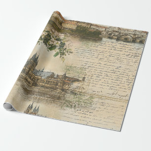 Vintage europäische Flusslandschaft - Handgeschrie Geschenkpapier