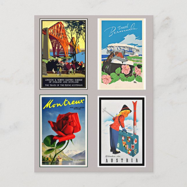 Vintage europäische Reiseposter, Feiertagspostkarte (Vorderseite)