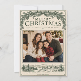 Vintage Evergreen Frohe Weihnachten Familienfoto