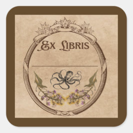 Vintage-Exlibris mit Oktopus Quadratischer Aufkleber